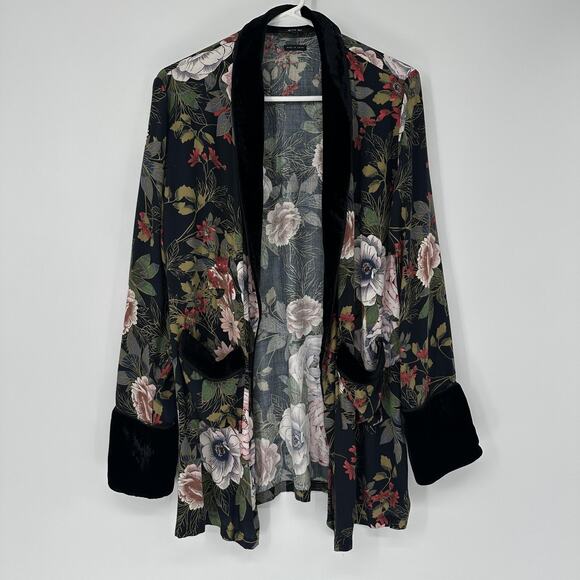 Miss Me Jackets & Blazers - Miss Me Small Floral Kimono Jacket Floral Velvet Trim Boho Romantic Duster Boho
